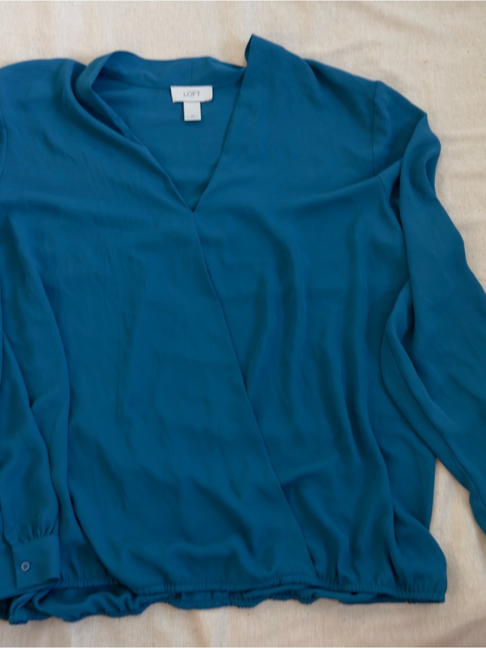 LOFT Teal Wrap-Style Blouse - Women's Long Sleeve V-Neck Top
